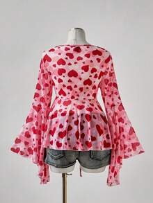 Sunspun Áo cánh cổ chữ V họa tiết trái tim cỡ lớn dành cho nữ - Nhiều màu - Xem 2