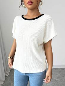 Elenzga Camiseta de manga corta elegante con lazo decorativo para mujer, de verano - Blanco - Ver 2