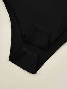 Franclia 秋季通勤及街头风尚现代V领修身长袖连体衣优雅黑色假日通勤及度假派对 - 黑色 - 查看 5