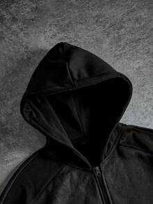 Manfinity EMRG Men's Letter Print Long Sleeve Zip Front Hoodie And Sweatpants Casual Tracksuit Set,Men's Streetwear,Baggy.Brand,I Love My Boyfriend,Graphic - Black - View 5