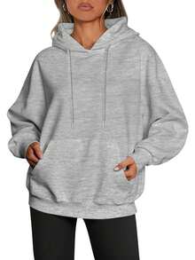 ‌Sudadera con capucha para mujer nueva de otoño invierno abrigada holgada y versátil con estampado de bandera estadounidense ideal para vacaciones paseos y viajes - Gris - Ver 2