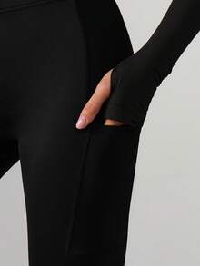MISSGUIDED High Waisted Seamless Ribbed Waistband Detail Sports Leggings For Yoga Running Gym Workout Training Athletic Activewear Performance - Black - View 7