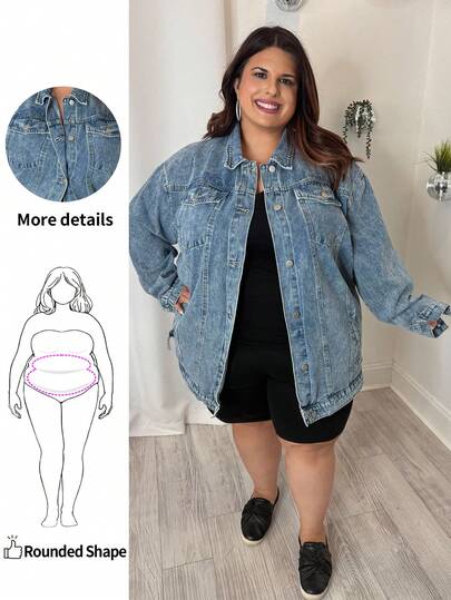 Enliva 大码女式休闲宽松落肩长袖牛仔夹克，春秋季