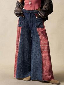 Bohemela Quần nỉ ống rộng dệt kim màu trơn đơn giản dành cho nữ, thích hợp cho mùa đông, Giáng sinh, tiệc năm mới - Màu xanh lam - Xem 3