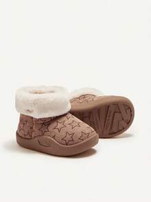 Cozy Pixies Giày bốt đi tuyết cho bé mùa Thu/Đông, kiểu dáng thường ngày, đa năng, dày dặn, ấm áp, dễ thương, mềm mại, họa tiết ngôi sao. - màu nâu - Xem 10