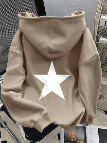 Manfinity Dauomo Y2K 复古美国星形图案男士标准尺码连帽衫 - 杏色 - 查看 3