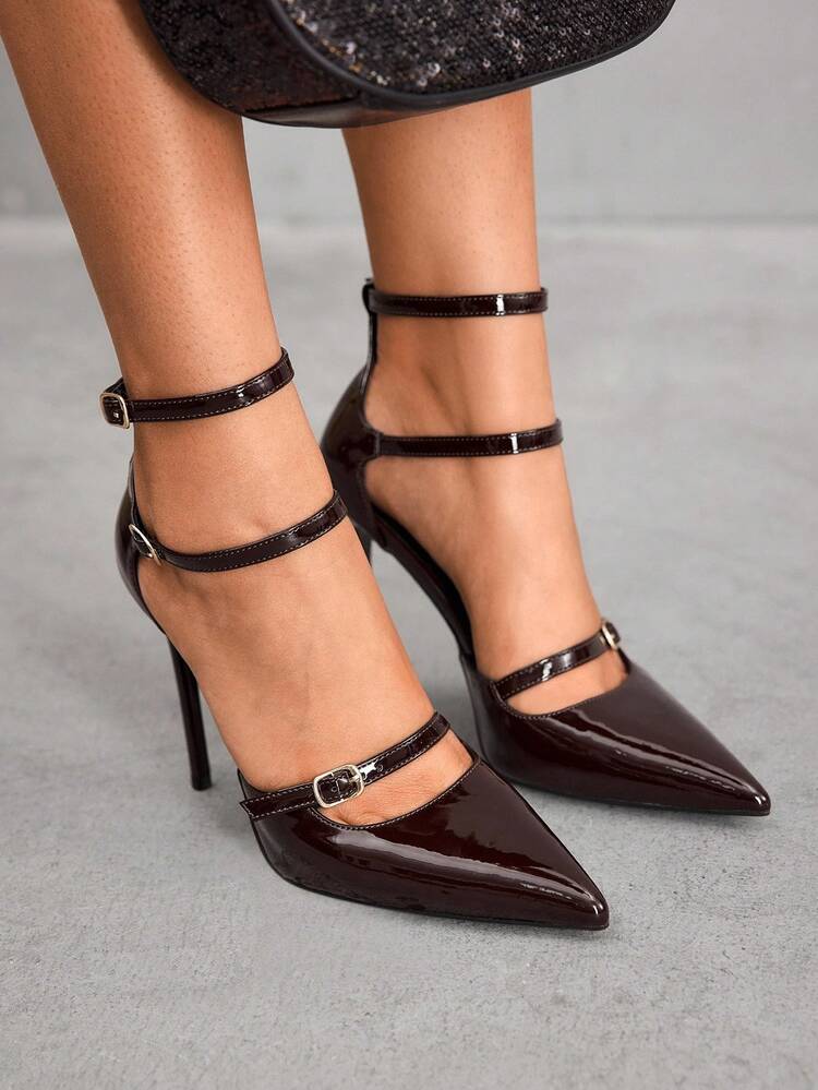 CUCCOO SZL Women's Pointed Toe Buckle Design Everyday Versatile Fashion High Heels For Christmas