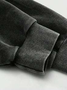 ROMWE MEN Street Life Sudadera con capucha con cremallera y lavado ácido con eslogan para hombre - Negro - Ver 5