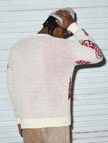 Modcrash 男士休闲圆领心形图案针织毛衣，欧美风格，适合秋冬季穿着 - 杏色 - 查看 3