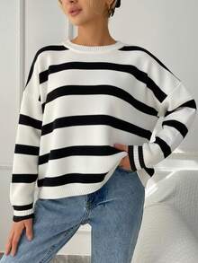 RueChic Striped Pattern Drop Shoulder Sweater - Multicolor - View 6