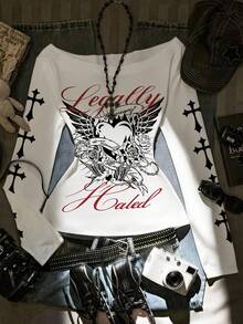 Glimmora Áo thun nữ tay dài trễ vai dáng ôm, phong cách vintage, thời trang và đa năng, kiểu dáng retro Y2K, chất liệu mềm mại, quà tặng cho chị em gái, quà tặng tựu trường, quà tặng ngày lễ. - trắng - Xem 1