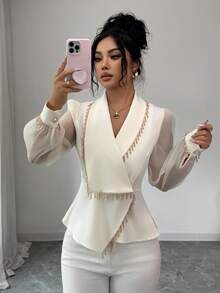 SHEIN Elenzya Élégante blouse pour femme à la taille cintrée avec décoration de strass pour soirée