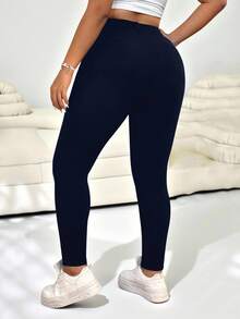 SHEIN EZwear 大码海军蓝休闲修身裤，春夏 - 藏蓝色 - 查看 2