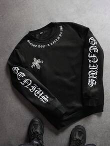 SLATEMANN Herren Slogan Grafik Thermofutter Sweatshirt, Kreuzgrafik Ausgehen Streetwear Rundhals Sweatshirt, für Freunde, Ehemann, Freund Geschenke, für Herbst Winter - Schwarz - Übersicht 3