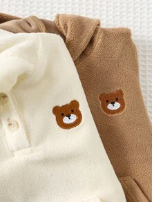 Cozy Pixies 新生女宝宝两件套刺绣卡通熊图案连帽长袖套头衫，秋冬季 - 彩色 - 查看 5