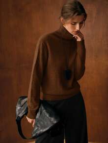 MOTF PREMIUM 100%羊毛高领毛衣，优雅百搭，适合日常穿着，秋冬季节。 - 咖啡棕 - 查看 4
