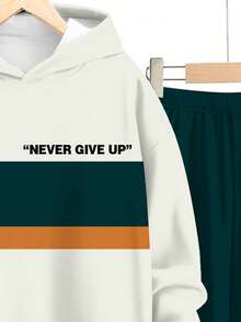 2pcs Tween Boy Casual Loose Comfortable Hoodie Set, Featuring College, Street, Fashion Classic, Sporty, Color Block, Y2K Style, Long Sleeve Sweatshirt, Suitable For Autumn/Winter - Multicolor - View 6