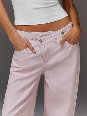 Athîral 女士休闲度假不对称粉色阔腿裤