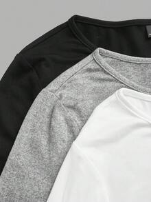 SHEIN EZwear 3pcs/Set Women Casual Round Neck Fitted Long Sleeve T-Shirt Set, Suitable For Autumn/Winter, Waist Ruched,Fall,Fall Clothes For Women,Women's Winter Clothes - Multicolor - View 9