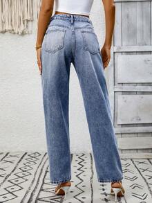 EMERY ROSE Quần jeans ống côn rách rách thường ngày - Rửa trung bình - Xem 3