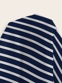 INAWLY 女士条纹圆领休闲宽松长袖上衣 - 藍白色 - 查看 5