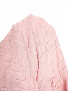 Amorya 女士优雅V领金属扣饰开衩裙两件套，适合新年派对、日常穿着及多种场合，秋冬季 - 粉色 - 查看 9