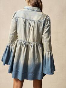 Bohemela 波西米亚风冬季圣诞节新年情人节派对Y2K休闲复古女式迷你连衣裙，喇叭袖 - 藍色 - 查看 6