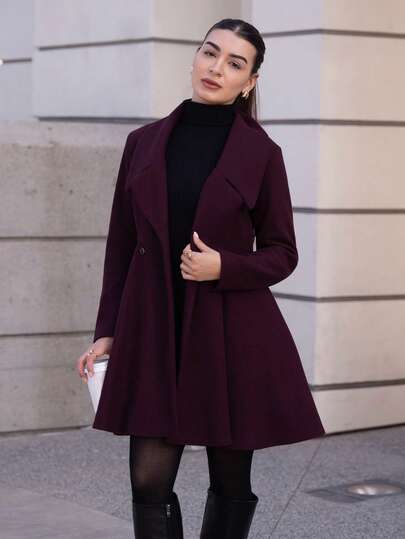 Andrea Bello 女士休闲纯色双排扣收腰大衣，秋冬