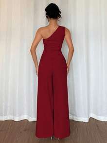 Rafferiza 两件套女士不对称肩部优雅通勤休闲套装 - 紅色 - 查看 2
