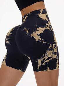 Easithlete Fashionable Tie-Dye Print Seamless Sports Shorts - Multicolor - View 6