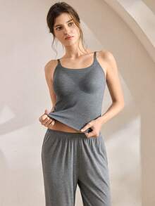 Ocili 1pc Women's Comfortable Minimalist Dark Grey Undershirt - Dark Grey - View 2