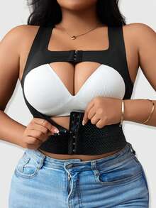 SHEIN 1pc Women Sexy Hollow-Out Front Closure Shaping Bra Top, Waist Cincher, Bust Enhancer, Strong Back Support - Black - View 6