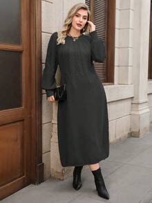 Modelyn Plus Size Women Casual Solid Color Long Sleeve Sweater Dresses Sweater For Women Black Sweater - Black - View 5