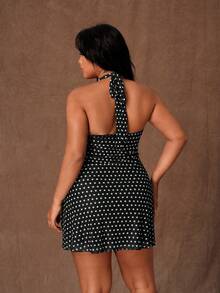 Rustia Đầm thường ngày chấm bi cổ chữ V sâu cho nữ cỡ lớn - Đen và trắng - Xem 2