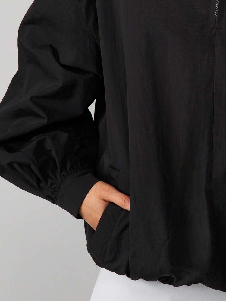 MISSGUIDED Women's Glossy Windbreaker Zip Front Hip Length Jacket Elastic Cuffs Autumn Winter Outerwear