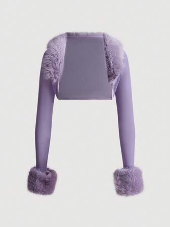 Grunge Punk Cardigan corto con colletto in pelliccia nera, stile Harajuku Y2K, in tessuto a rete e patchwork, adatto da abbinare a canotta o vestito per le donne