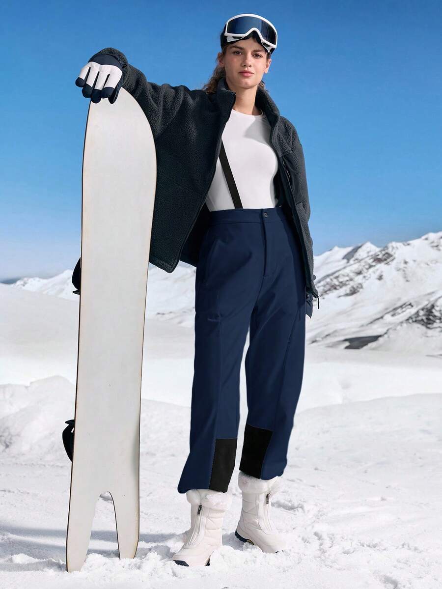 In My Nature Quần yếm trượt tuyết màu trơn có túi thường ngày dành cho nữ - Màu xanh hải quân - Xem 1