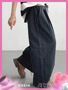 FRIFUL Women's Colorblock Elastic Waist Drawstring Plaid Straight Leg Pocket Casual Long Pants Autumn - Multicolor - View 7