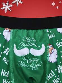 Notgurli Christmas Funny Print Cartoon Quirky Santa Claus, Gift Box, Candy Cane, Bell, Snowflake, Snowman, Family Party Men's Mid-Length Boxer Briefs - Multicolor - View 3