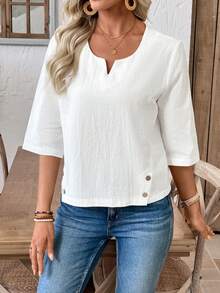 EMERY ROSE Blusa casual de unicolor para vacaciones - Blanco - Ver 6