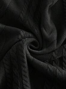 SHEIN PETITE 女士冬季纯色圆领长袖简约上衣和裤子休闲两件套，冬季服装 - 黑色 - 查看 9