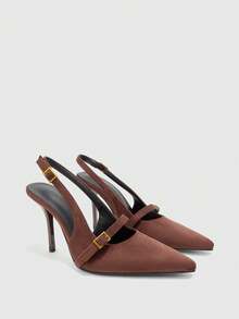 CUCCOO BIZCHIC 女士尖头搭扣设计时尚高跟鞋，适合日常穿着 - 棕色 - 查看 7