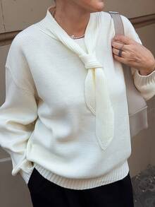 Vivie Lora Áo len trắng dáng rộng mềm mại cho nữ - trắng - Xem 3