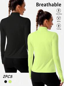 Velisys Velisys 2pcs Casual Solid Color Zipper Sweatshirt & Sweatpants Set, Slimming & Versatile Women's Workout Tops - Multicolor - View 3