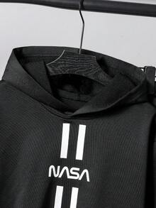 Vacaura 2 件青少年秋季连帽美式长袖图案印花连帽衫和抽绳腰部休闲运动裤套装