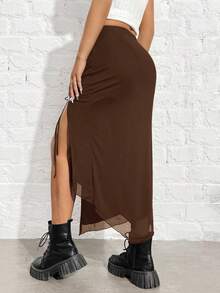 SHEIN EZwear Váy ôm body dệt kim màu nâu sô cô la đậm dành cho nữ - Màu nâu Sô-cô-la - Xem 4