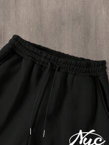 Manfinity Homme Bộ 2 quần nỉ và áo nỉ in chữ khẩu hiệu thành phố New York dành cho nam, quần áo mùa đông nam, quần áo mùa thu nam - màu đen - Xem 4