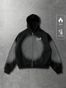 ROMWE MEN Street Life Men's Cross Stripe Zip-Up Hoodie Casual Sweatshirt - Black - View 3