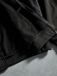 Manfinity EMRG Men's Letter Print Long Sleeve Zip Front Hoodie And Sweatpants Casual Tracksuit Set,Men's Streetwear,Baggy.Brand,I Love My Boyfriend,Graphic - Black - View 9