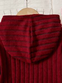 Sparklyn 2件套 少女罗纹连帽衫上衣（不对称下摆）和打底裤 - 酒紅色 - 查看 5